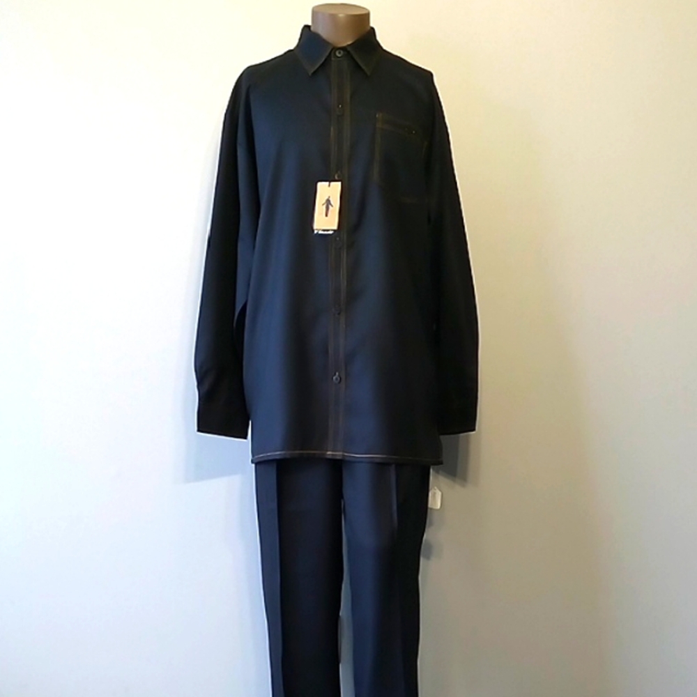 Classic 2pc Black Crown Embroidered Shirt and Pants set by Steve Harvey